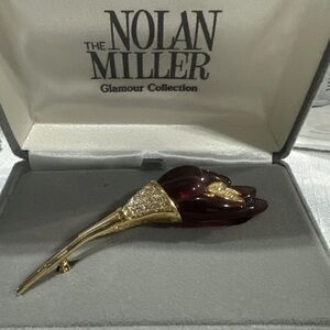 Nolan Miller Gold and Red Brooch